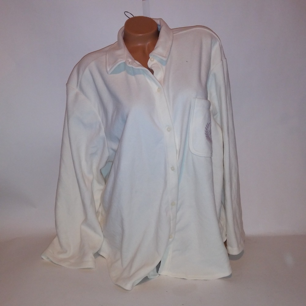 Victoria Secret PINK Pajama Top Sleepwear XXL 2X Ivory Cream Fleece Button Up